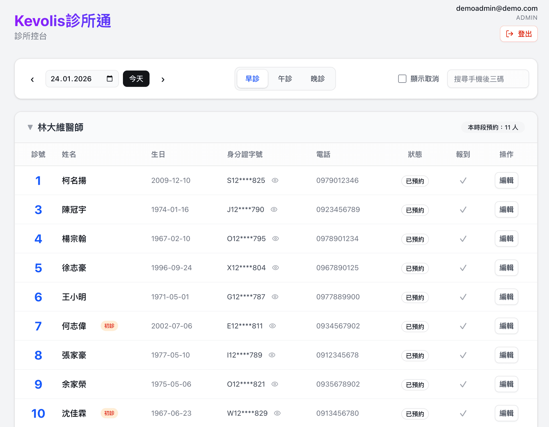 診所後台操作畫面